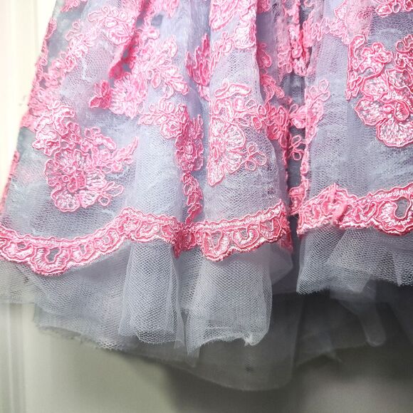 Embroidered Lace High/Low Romantic Tutu Couture Dress 3T Pink and Blue TC1960 - Picture 4 of 13
